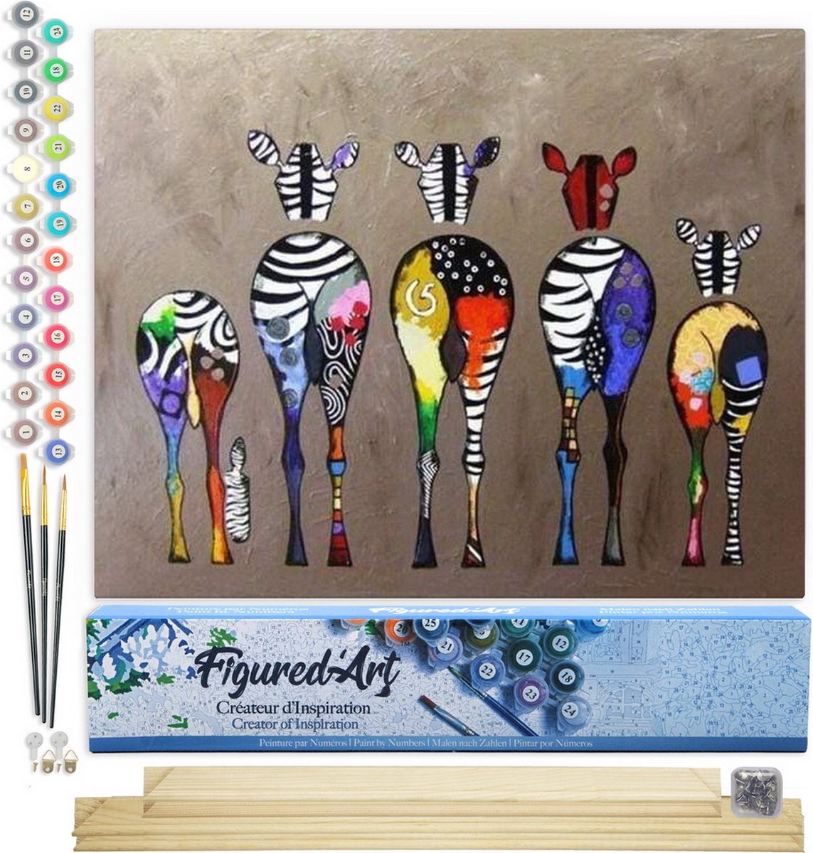 FiguredArt Schilderen op Nummer Volwassenen canvas Zebras Terug - Handwerk acrylverf Kit DIY Compleet - 40x50cm met DIY houten lijst